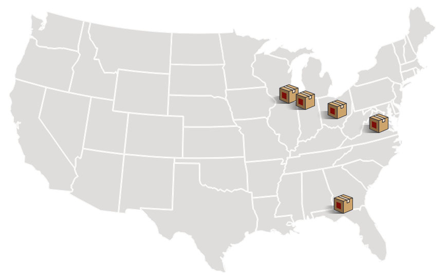 Map of Value City Furniture – American Signature Furniture distribution center locations
